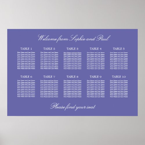 Lavender 10 Table Wedding Seating Chart Poster