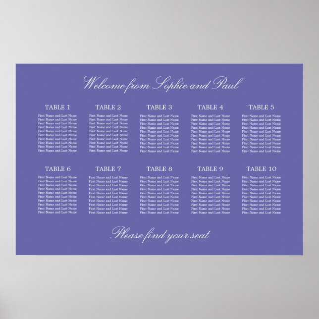 Lavender 10 Table Wedding Seating Chart Poster (Front)
