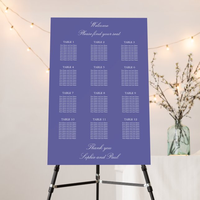Lavender 12 Table Wedding Seating Chart Foam Board (In Situ (Stand))