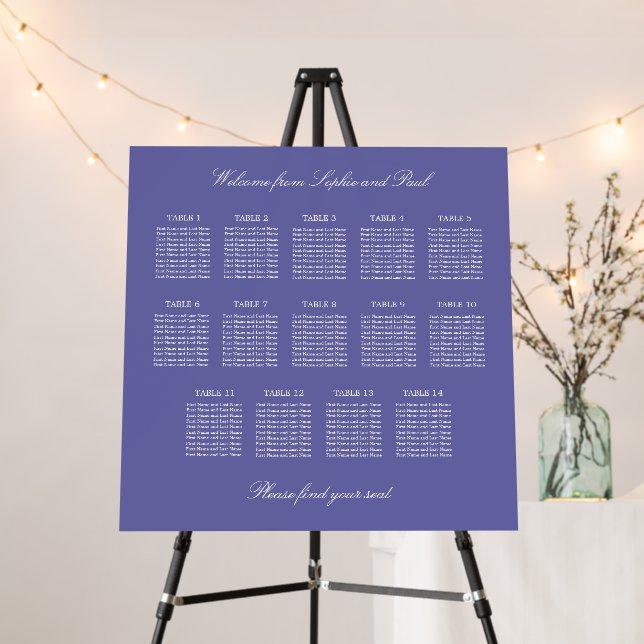 Lavender 14 Table Wedding Seating Chart Foam Board (In Situ (Stand))