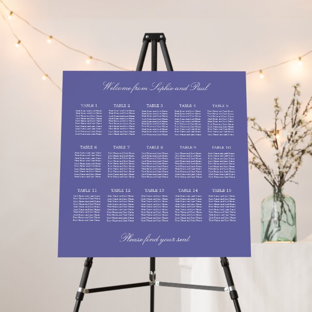 Lavender 15 Table Wedding Seating Chart Foam Board (In Situ (Stand))