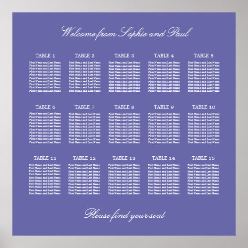 Lavender 15 Table Wedding Seating Chart Poster
