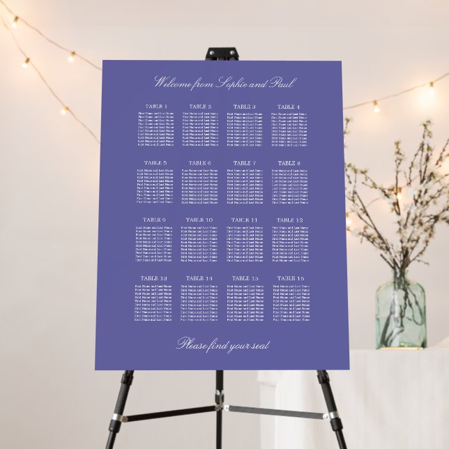 Lavender 16 Table Wedding Seating Chart Foam Board (In Situ (Stand))