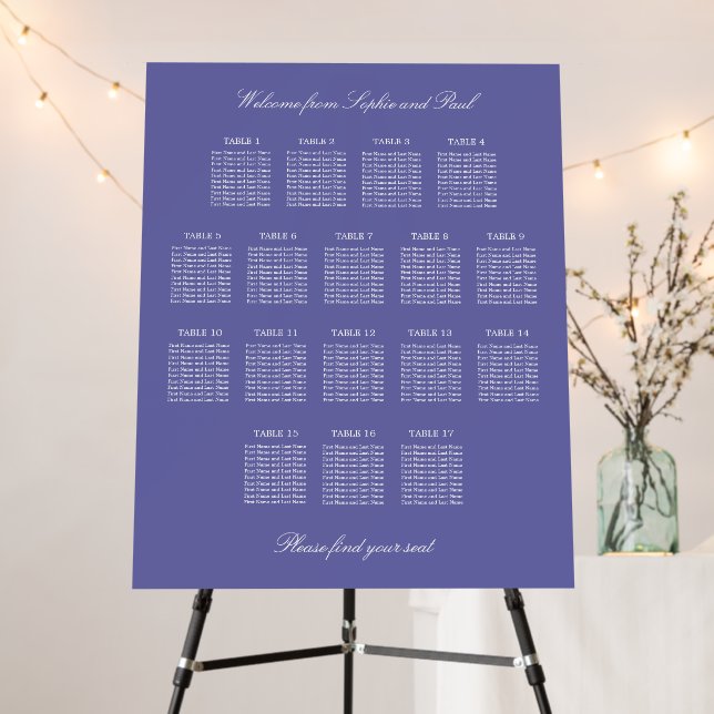 Lavender 17 Table Wedding Seating Chart Foam Board (In Situ (Stand))