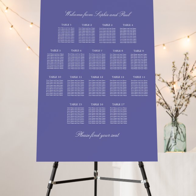 Lavender 17 Table Wedding Seating Chart Foam Board (In Situ (Stand))