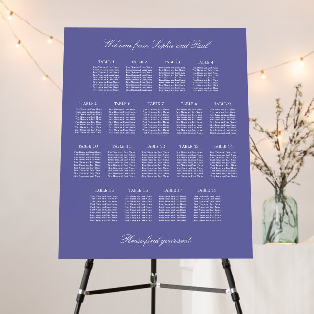 Lavender 18 Table Wedding Seating Chart Foam Board (In Situ (Stand))