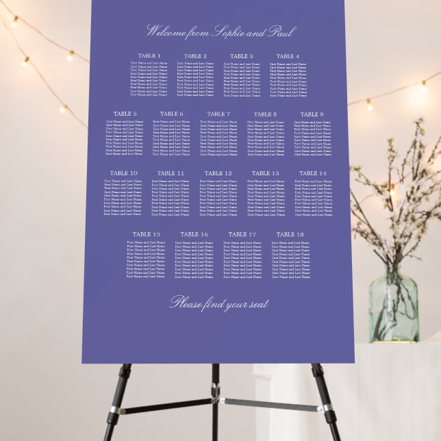 Lavender 18 Table Wedding Seating Chart Foam Board (In Situ (Stand))