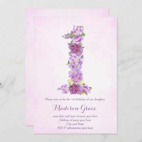 lavender 1st birthday invites first birthday invitation