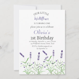 Lavender 1st First Birthday Girl Purple Floral Invitation