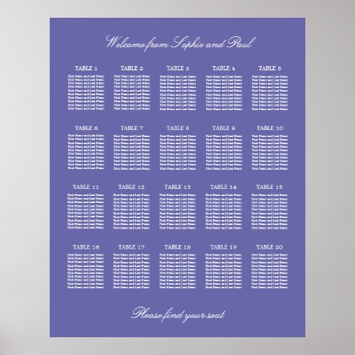 Lavender 20 Table Wedding Seating Chart Poster