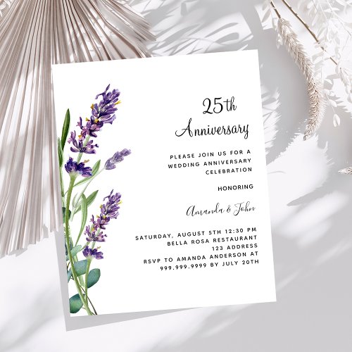 Lavender 25th wedding anniversary invitation