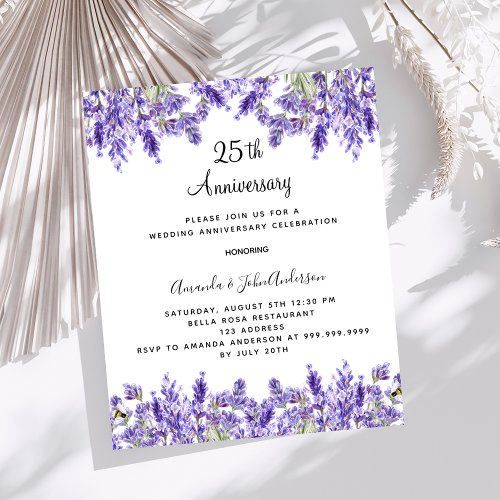 Lavender 25th wedding anniversary invitation