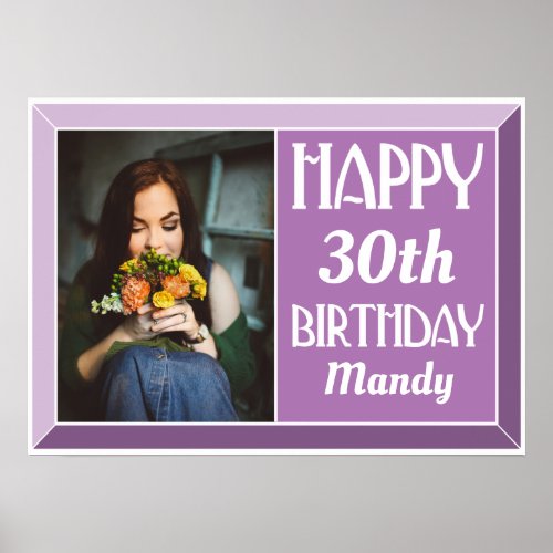 Lavender 30th Art Deco Birthday Photo Poster