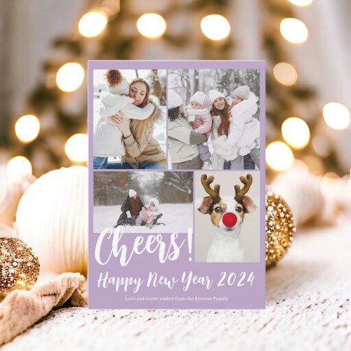 Lavender 5 photos cheers Happy new year 2024 Holiday Card