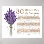 lavender 80 reasons we love you grandma birthday poster<br><div class="desc">This is a DO IT YOURSELF XX Reasons why we love you. roses reasons we love you,  editable 50 Reasons,  60th birthday,  editable,  80th birthday,  memories,  love you,  mom,  retire You can edit the main body text. Designed by The Arty Apples Limited</div>