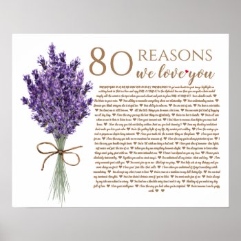 Lavender 80 Reasons We Love You Grandma Birthday Poster by TheArtyApples at Zazzle