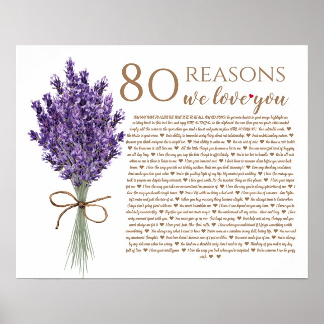 lavender 80 reasons we love you grandma birthday poster (Front)