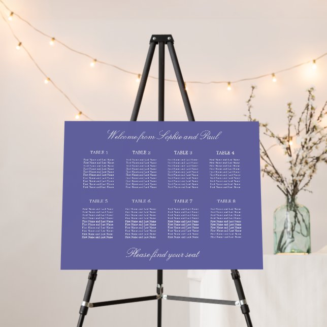 Lavender 8 Table Wedding Seating Chart Foam Board (In Situ (Stand))
