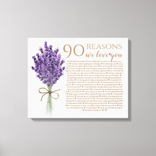lavender 90 reasons we love you grandma birthday canvas print
