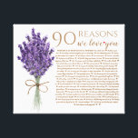 lavender 90 reasons we love you grandma birthday canvas print<br><div class="desc">This is a DO IT YOURSELF XX Reasons why we love you. roses reasons we love you,  editable 50 Reasons,  60th birthday,  editable,  80th birthday,  memories,  love you,  mom,  retire You can edit the main body text. Designed by The Arty Apples Limited</div>