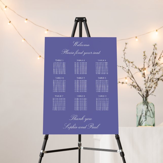 Lavender 9 Table Wedding Seating Chart Foam Board (In Situ (Stand))