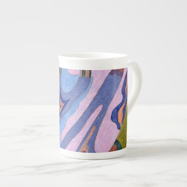 "Lavender" Abstract Art Bone China Mug (Front Right)