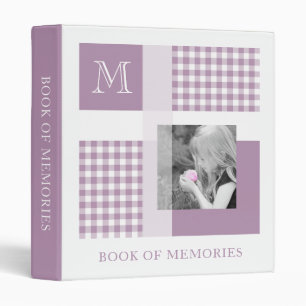 Lavender Add Your Photo Gingham Modern Monogram 3 Ring Binder