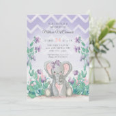 Lavender Adorable Elephant Girl Baby Shower Stripe Invitation (Standing Front)