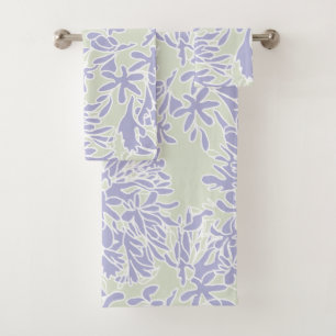 Lavender Agapanthus flower Sage Green Bath Towel Set