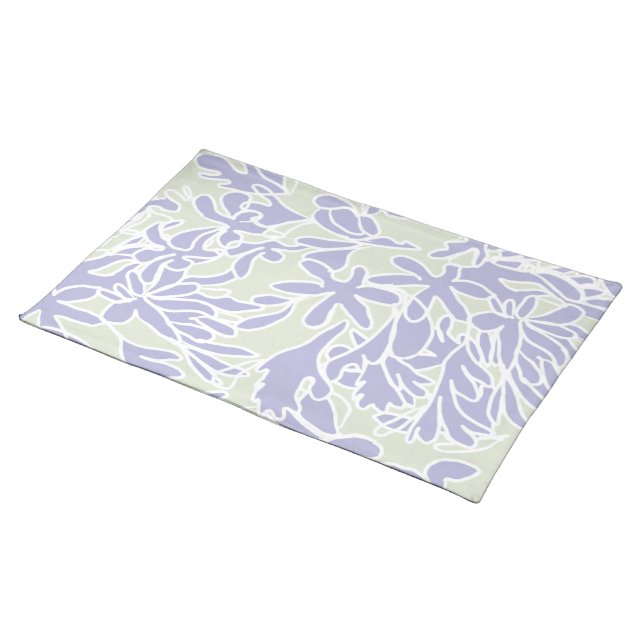 Lavender Agapanthus Flower Sage Green Cloth Placemat (On Table)
