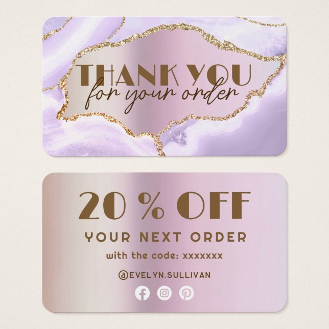 Lavender agate faux pearlescent foil discount card (Front & Back)