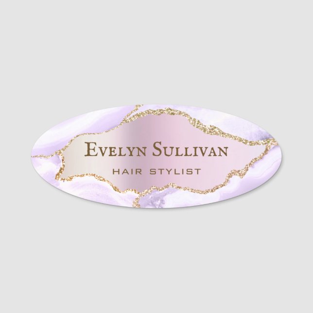 Lavender Agate Faux Pearlescent Foil Name Tag (Front)