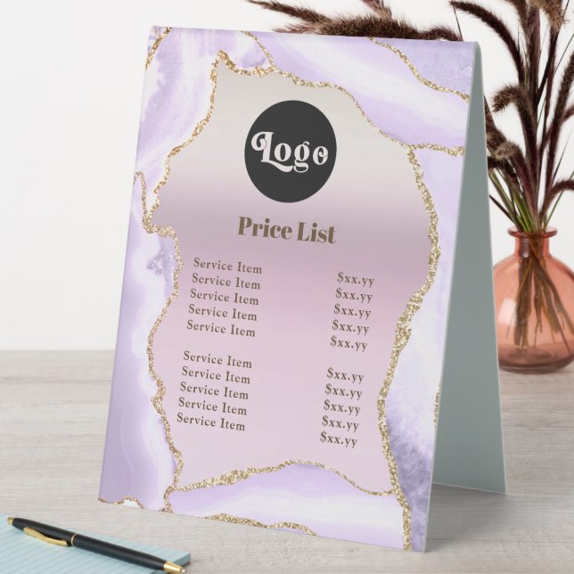 Lavender Agate Faux Pearlescent Foil Price List Table Tent (In SItu (Table))