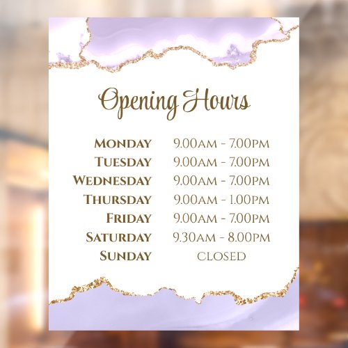 Lavender Agate Opening Hours Window Cling