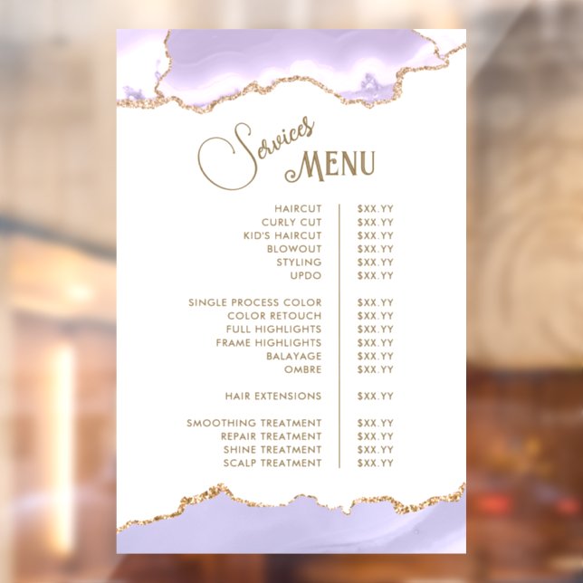 Lavender Agate Services Menu Window Cling (Sheet 2)