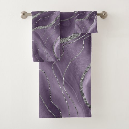 Lavender Agate Silver Glitter Glam 1  Bath Towel Set