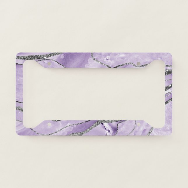 Lavender Agate Silver Glitter Glam #1  License Plate Frame (Front)