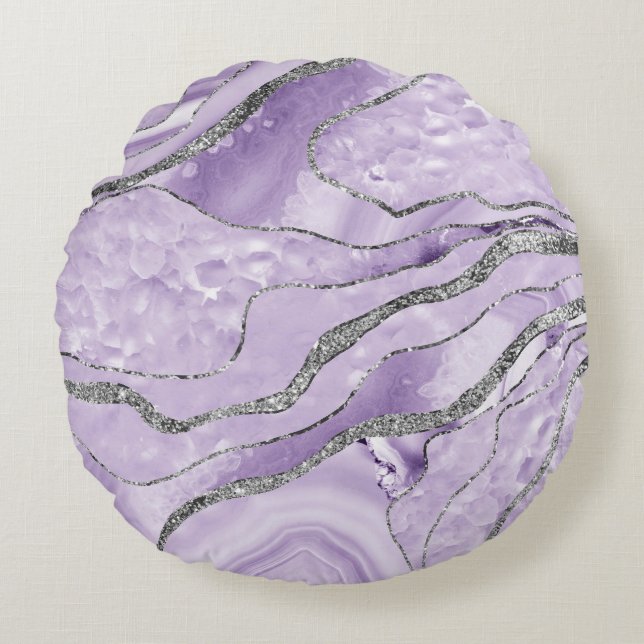 Lavender Agate Silver Glitter Glam #1  Round Pillow (Front)