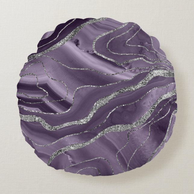 Lavender Agate Silver Glitter Glam #1  Round Pillow (Front)