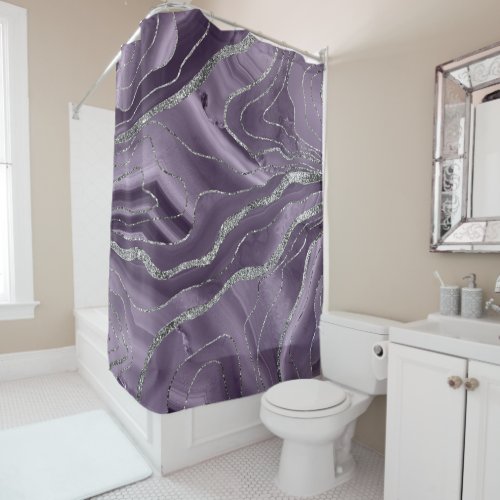 Lavender Agate Silver Glitter Glam 1  Shower Curtain