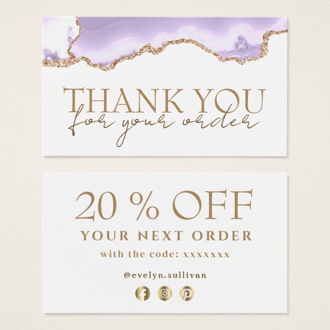 lavender agate thank you discount card (Front & Back)