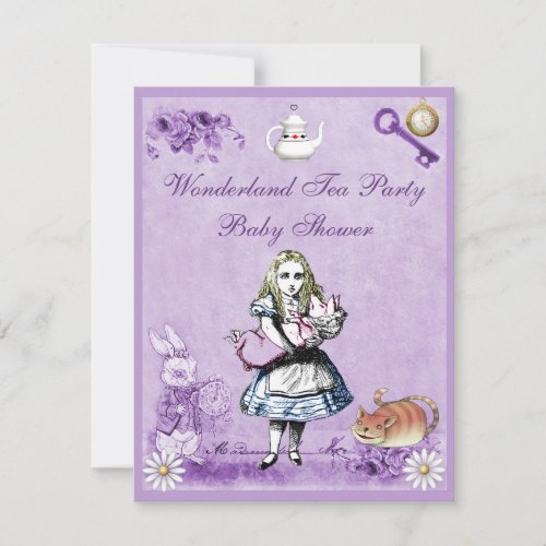 Lavender Alice in Wonderland Tea Party Baby Shower Invitation