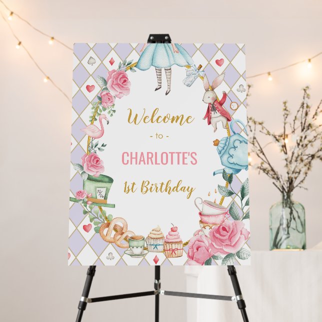 Lavender Alice in Wonderland Tea Party Welcome Foam Board (In Situ (Stand))