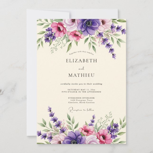 Lavender Amethyst Bloom Wedding Invitation (Front)