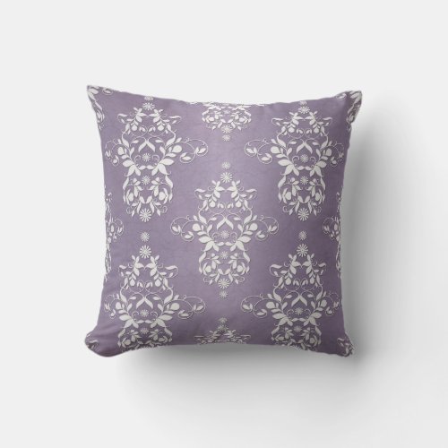 Lavender Amethyst Floral Damask Throw Pillow