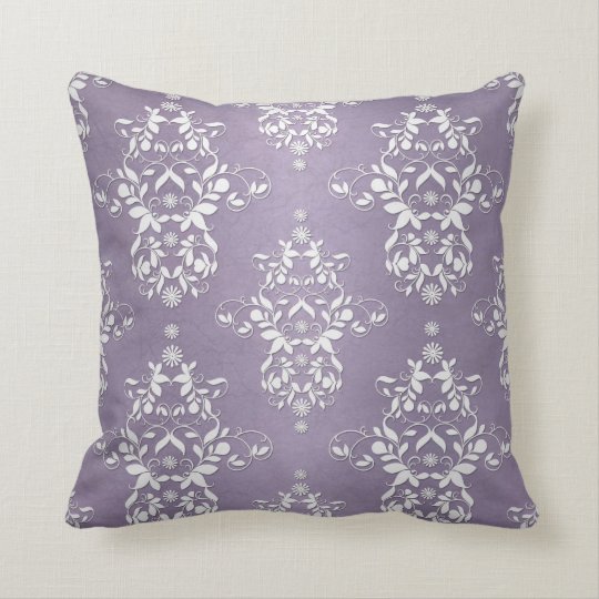 Lavender Amethyst Floral Damask Throw Pillow