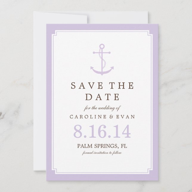 Lavender Anchor Wedding Save the Date (Front)