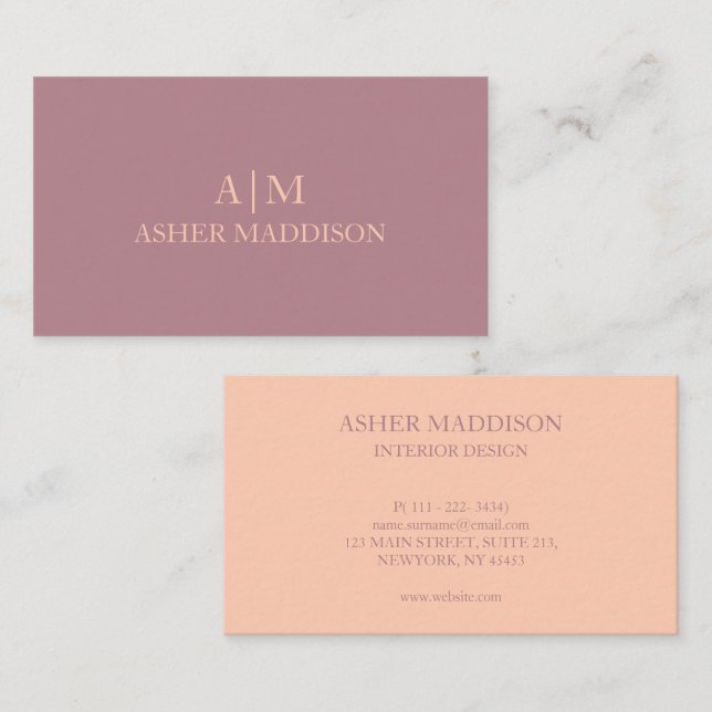 Lavender And Apricot Elegant Minimal Monogram  Business Card (Front/Back)
