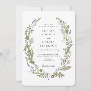 Lavender and Baby Breath Wildflower Wreath Wedding Invitation