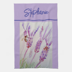 Lavender and Bee Herb Watercolor Womens Kitchen Towel
